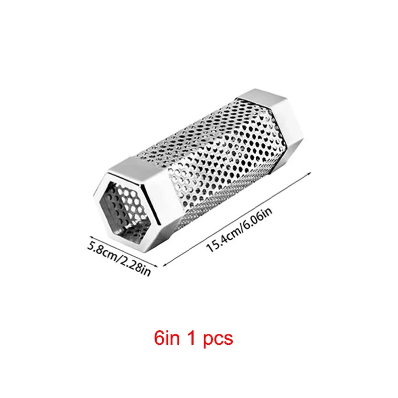 6/12 inch BBQ Stainless Steel Smoker Grill Tube Perforated Mesh Filter Gadget Pellet Smoking Generator Hexagon Spice Smoked Box