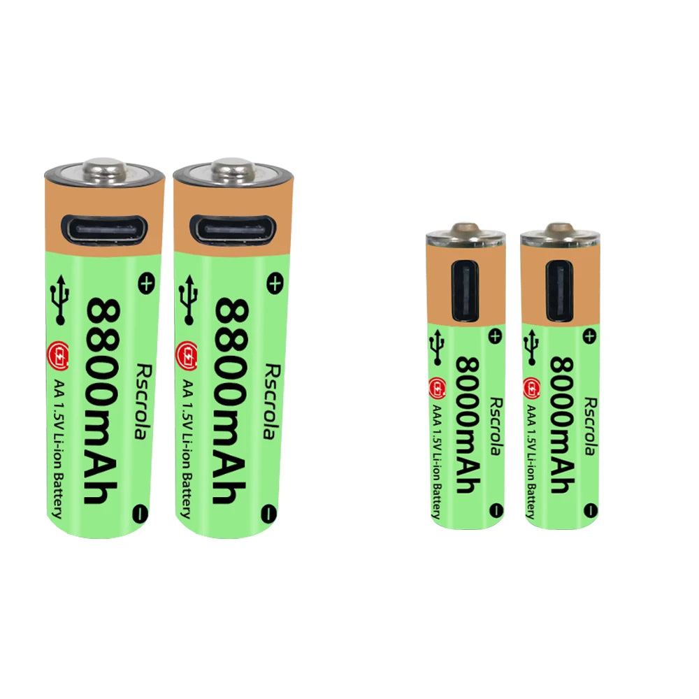 High-Capacity Type-C AA Battery and AAA Battery 1.5V Rechargeable Batteries for Mouse, Clock, Toys, Laptop, Toothbrushes, Shaver
