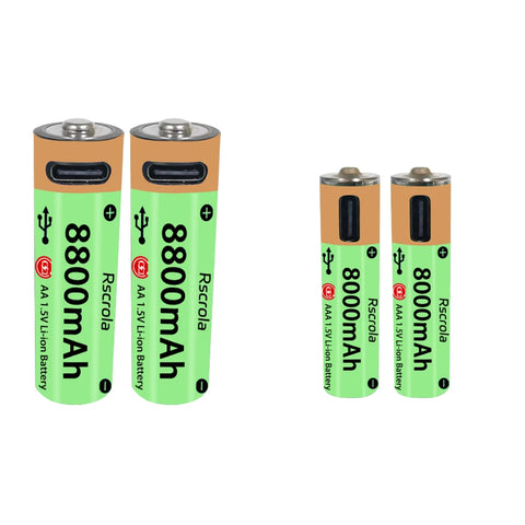 High-Capacity Type-C AA Battery and AAA Battery 1.5V Rechargeable Batteries for Mouse, Clock, Toys, Laptop, Toothbrushes, Shaver