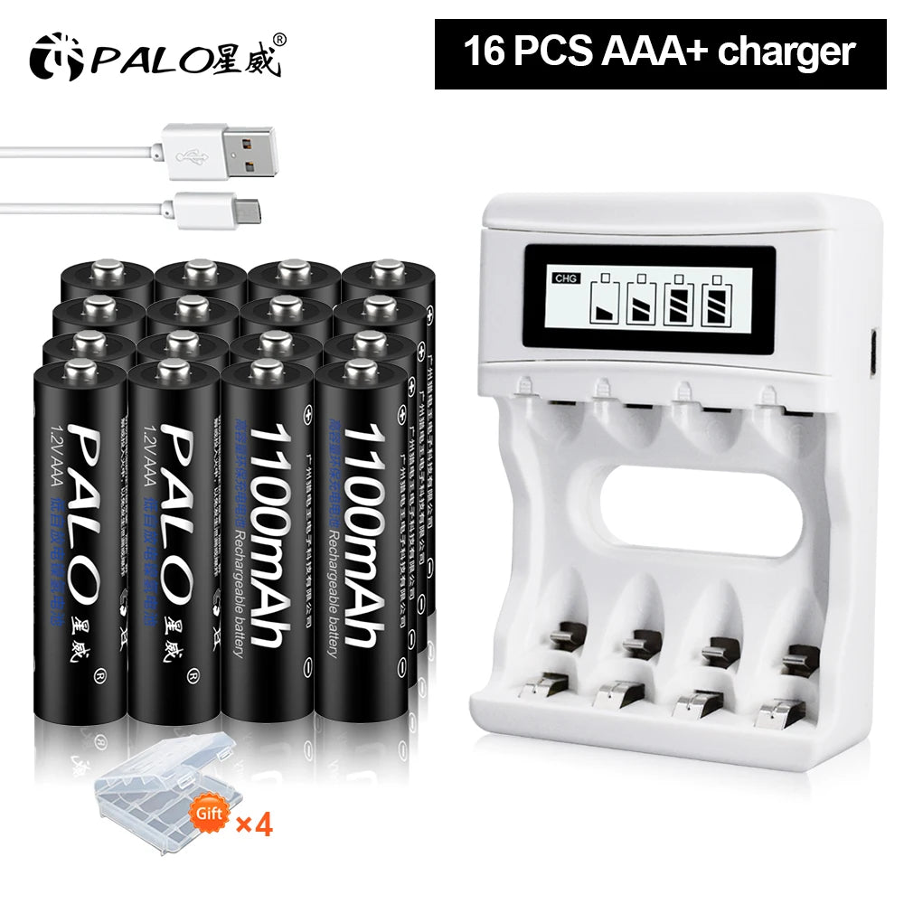 PALO AA and AAA Rechargeable Batteries 3000mAh NI-MH AA Battery LR6 1100mAh AAA LR3+LCD USB USB Charger for 1.2V AA AAA Battery