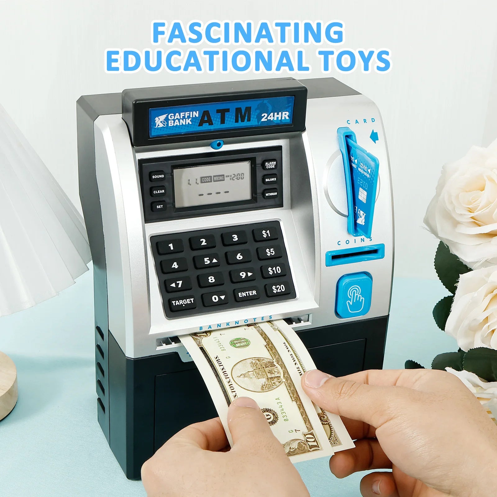 ATM Savings Bank Robust Electronic Piggy Bank Smart Card Swipe Digital Coin Saver Password Protected Savings Jar Flexible Access