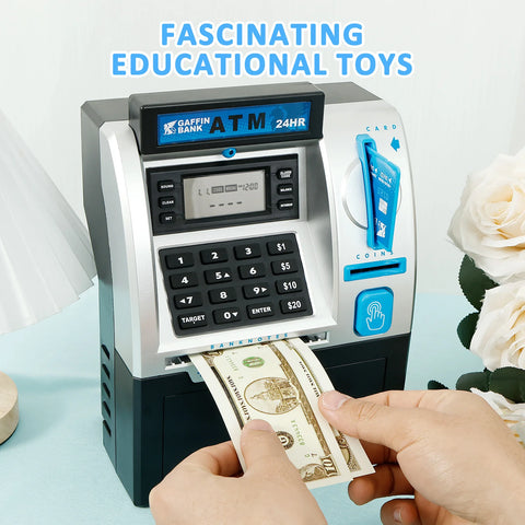 ATM Savings Bank Robust Electronic Piggy Bank Smart Card Swipe Digital Coin Saver Password Protected Savings Jar Flexible Access