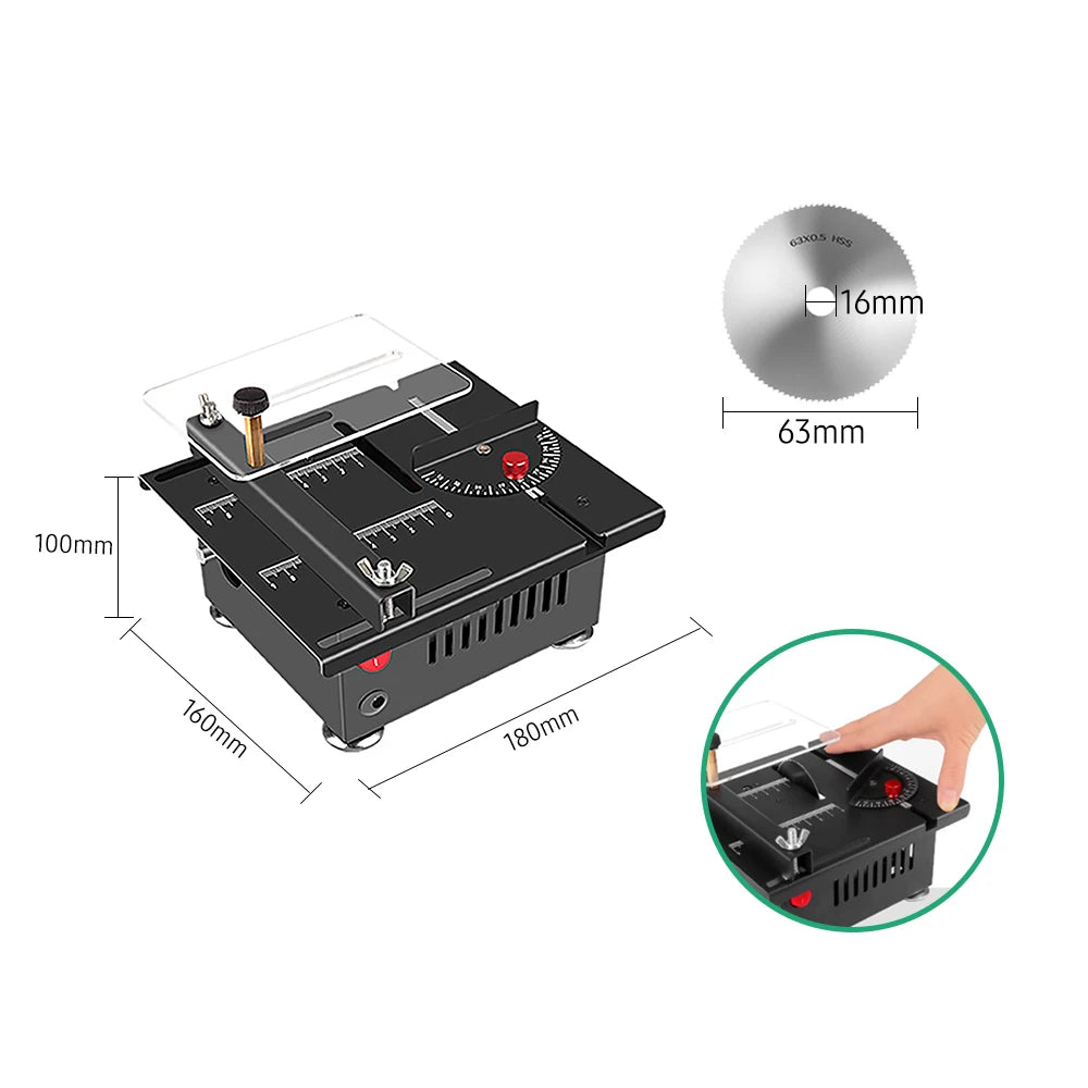 100 multi-functional table saw, mini desktop electric saw blade, adjustable speed and Angle, lifting blade, 16MM cutting depth