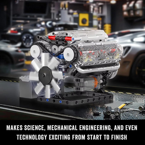 Diy King10088 V8 Engine Building Kit - Build Your Own V8 Engine Toy, 8-Cylinder Petrol Car Engine Replica Model Kit Building Kit