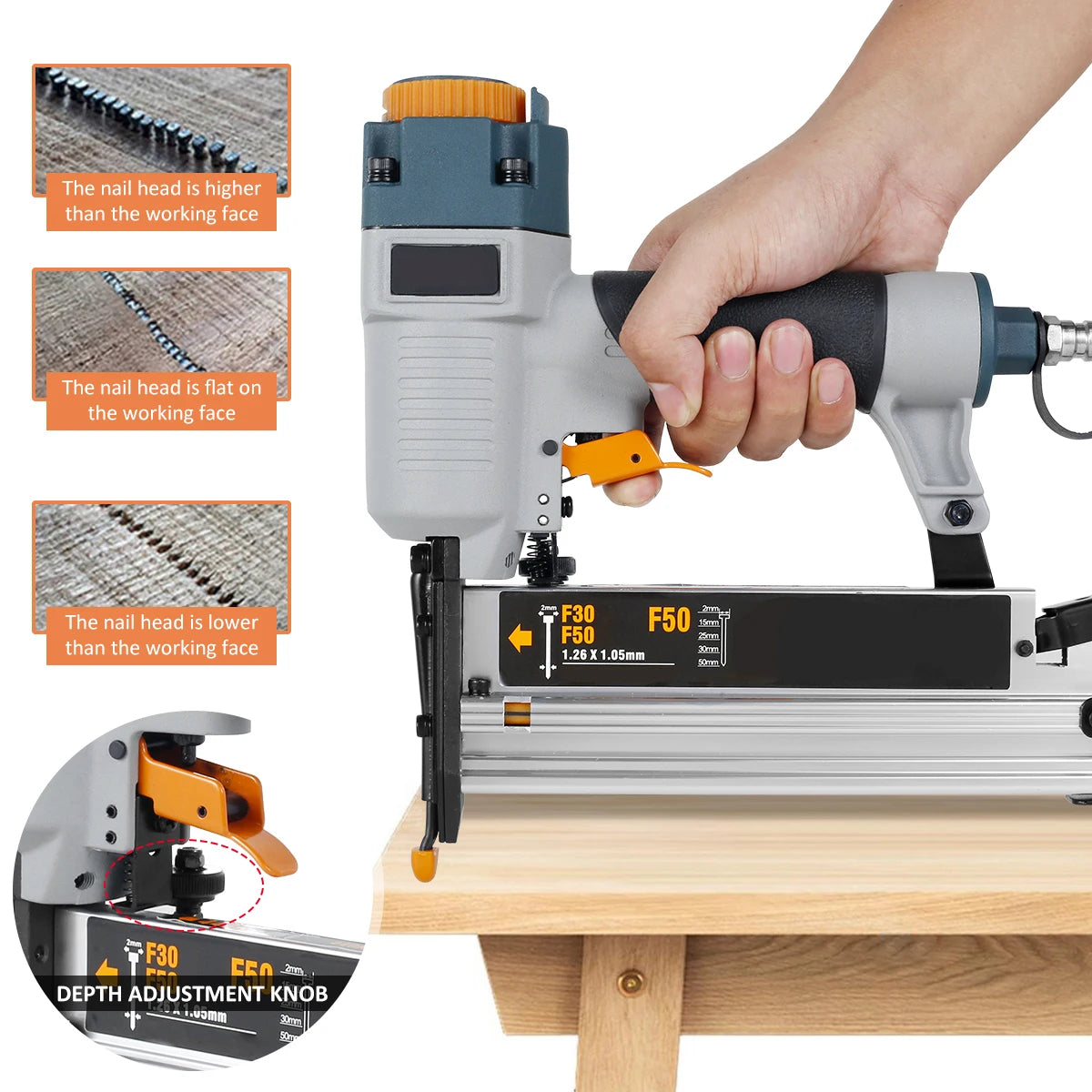 Powered Nailer Pneumatic Nail Gun T50 F50 440K 16Ga/18Ga Air Brads Nailer Cordless for Carpenter Fence Floor Furniture