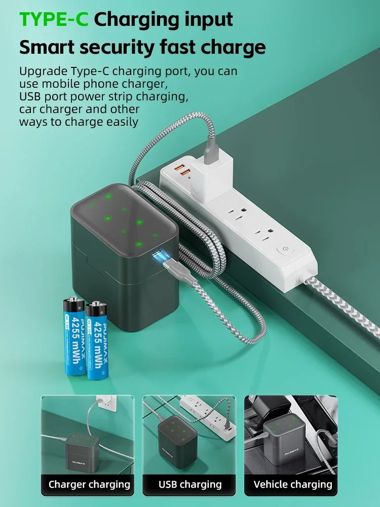 AA Smart Battery Charger 8 Slots for 1.5V AAA Rechargeable Lithium Ion Batteries Intelligent 1200 Times Recycle Fast USB Charger