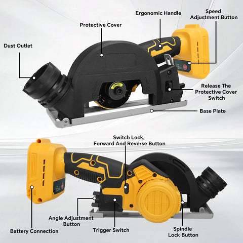 Cordless Circular Saw 12000RPM Brushless 3 Speed Angle Grinder Wood Plastic Metal Cutting for Dewalt 20V Battery (No Battery)