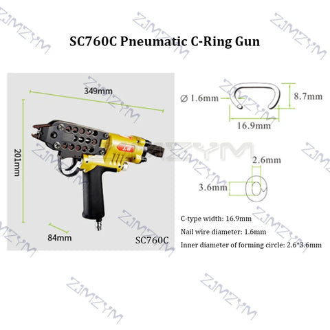 SC760C Pneumatic C-Ring Gun Air Nail Gun Hog Ring Plier C Ring Pliers Tool Air C-type Machine Nailer Pneumatic Nail Gun