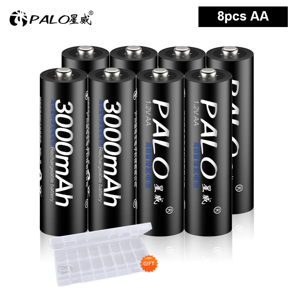 PALO AA and AAA Rechargeable Batteries 3000mAh NI-MH AA Battery LR6 1100mAh AAA LR3+LCD USB USB Charger for 1.2V AA AAA Battery