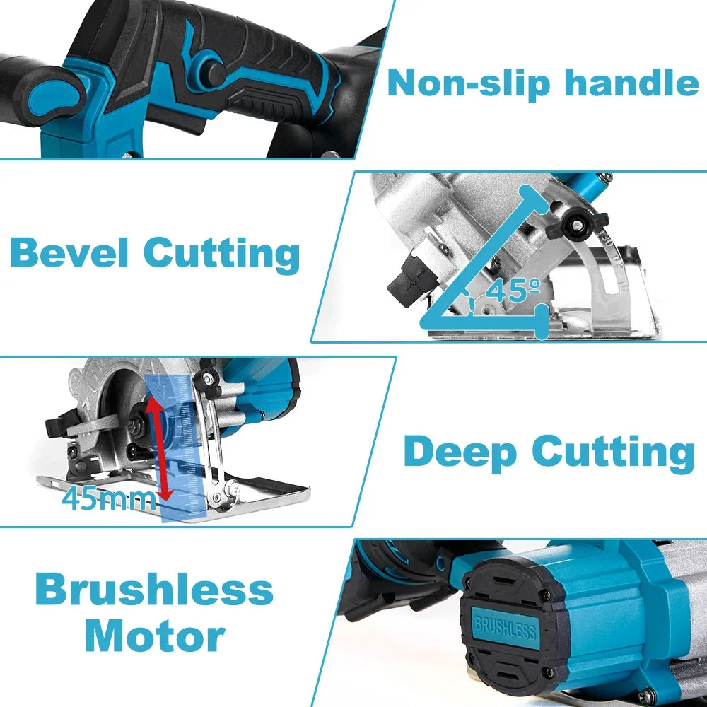 5 Inch 125MM Brushless Electric Circular Saw Hand Push Saw Multifunctional Woodworking Cuttiing Tool for Makita 18V Battery