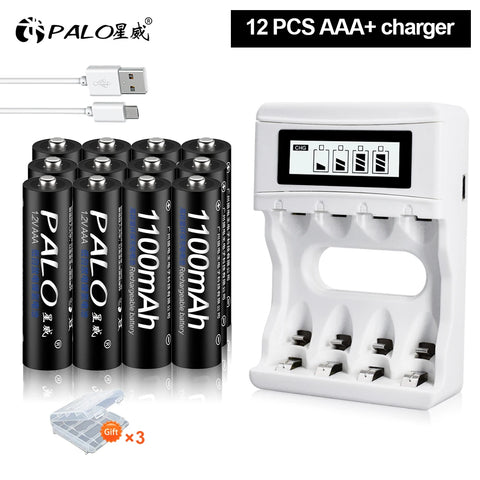 PALO AA and AAA Rechargeable Batteries 3000mAh NI-MH AA Battery LR6 1100mAh AAA LR3+LCD USB USB Charger for 1.2V AA AAA Battery