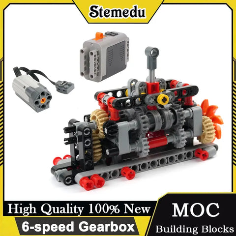 6-Speed Gearbox Model Kit - MOC Technical Building Blocks for DIY Cars - Compatible Transmission Engineering Toy with Gears