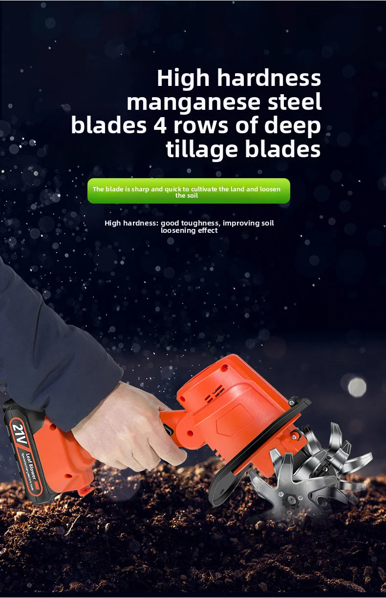 Cordless Electric Tiller Cultivator Portable Electric Garden Rotavator For Garden Vegetable Field Greenhouse Garden Power Tool