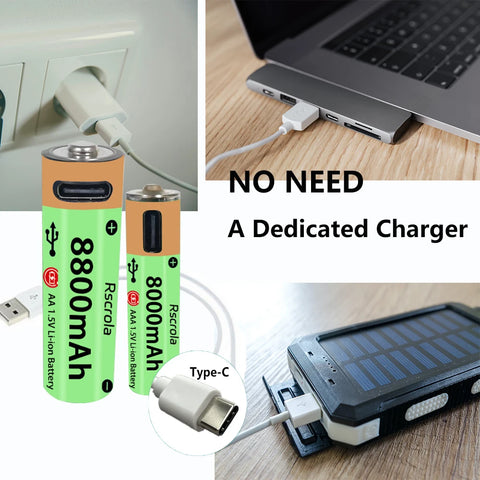 High-Capacity Type-C AA Battery and AAA Battery 1.5V Rechargeable Batteries for Mouse, Clock, Toys, Laptop, Toothbrushes, Shaver