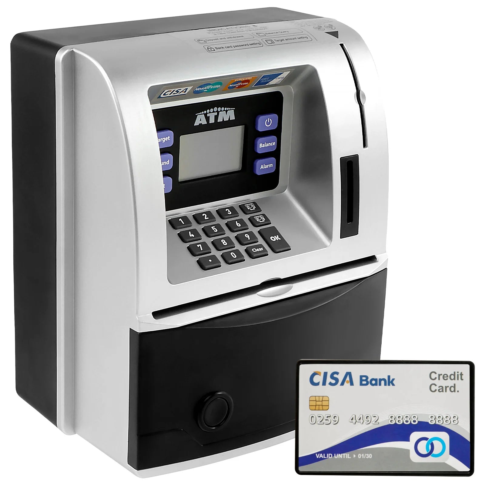 ATM Savings Bank Robust Electronic Piggy Bank Smart Card Swipe Digital Coin Saver Password Protected Savings Jar Flexible Access