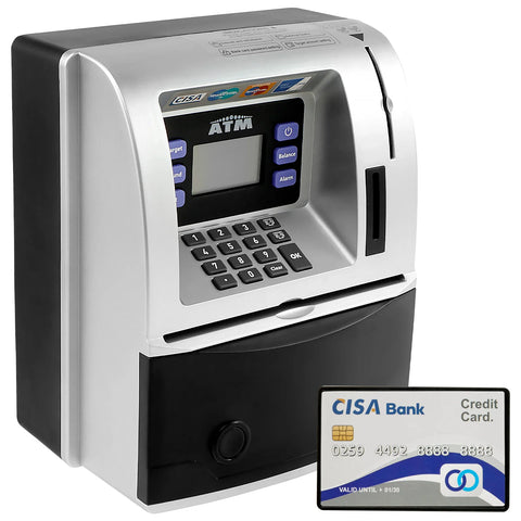 ATM Savings Bank Robust Electronic Piggy Bank Smart Card Swipe Digital Coin Saver Password Protected Savings Jar Flexible Access