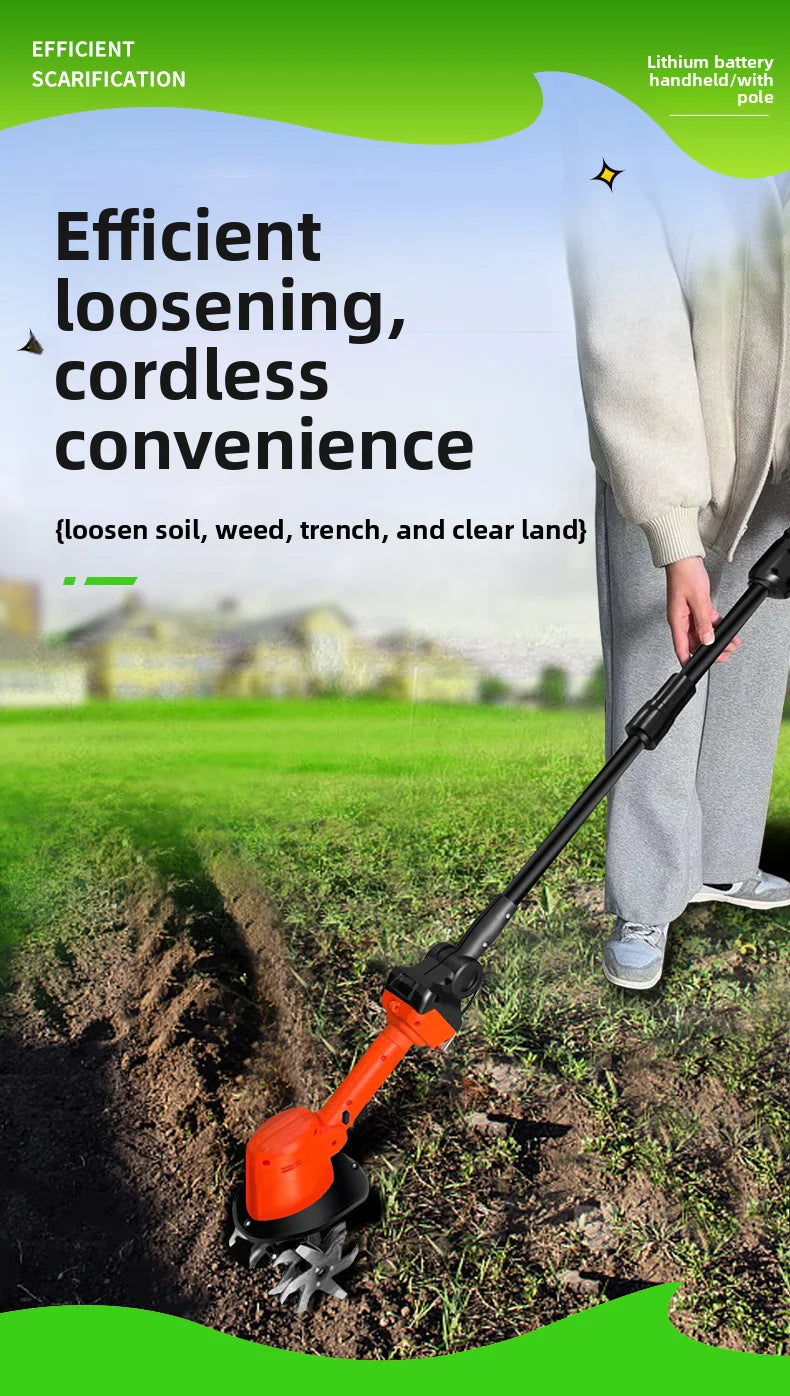 Cordless Electric Tiller Cultivator Portable Electric Garden Rotavator For Garden Vegetable Field Greenhouse Garden Power Tool