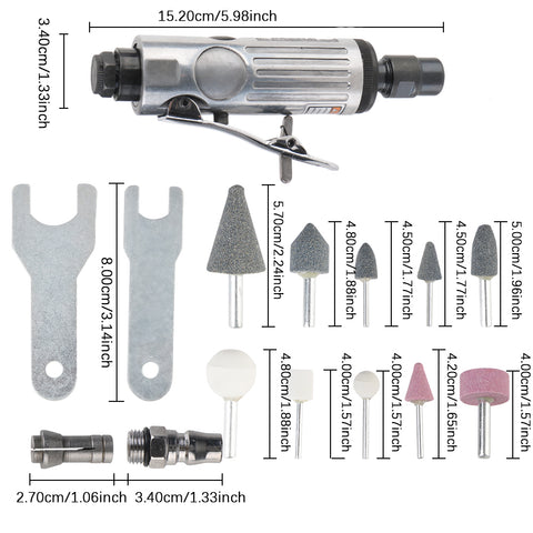 Car Tool Grinding Polishing Machine Kit 1/8" Air Die Grinder 16Pcs Pneumatic Die Grinder 1/4" Air Grinder Mill Engraving Tool